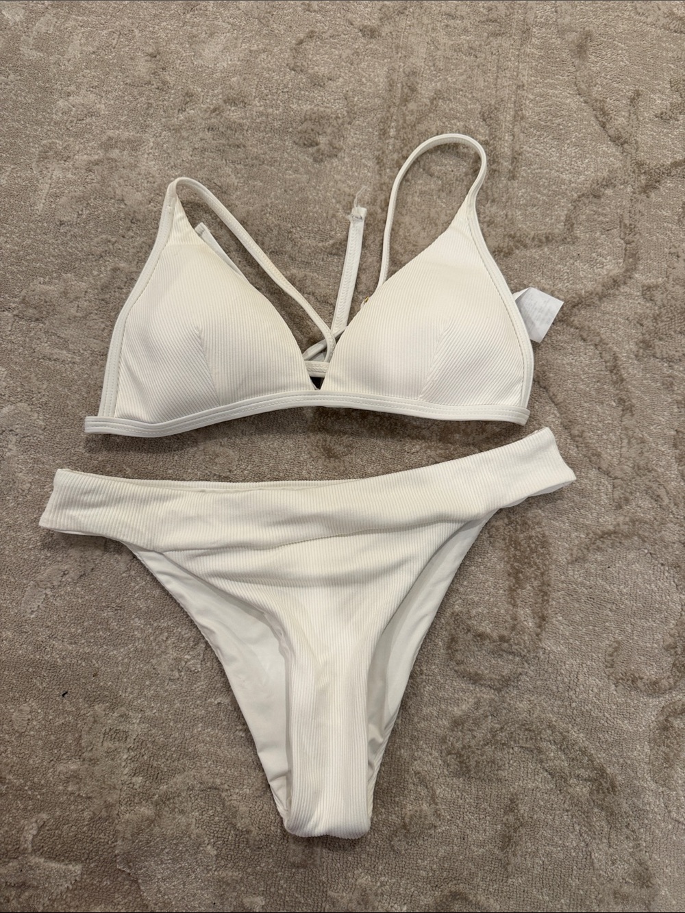 Ribbed Triangle Bikini Set in Cream - Women Swim